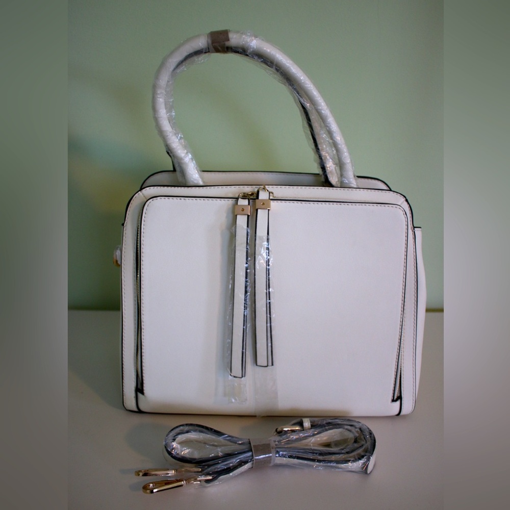 La Terre Fashion Faux Leather Tote with Crossbody Strap - Ivory